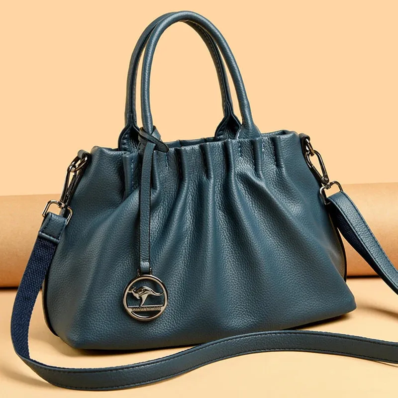 Pleated PU Leather Crossbody Bag