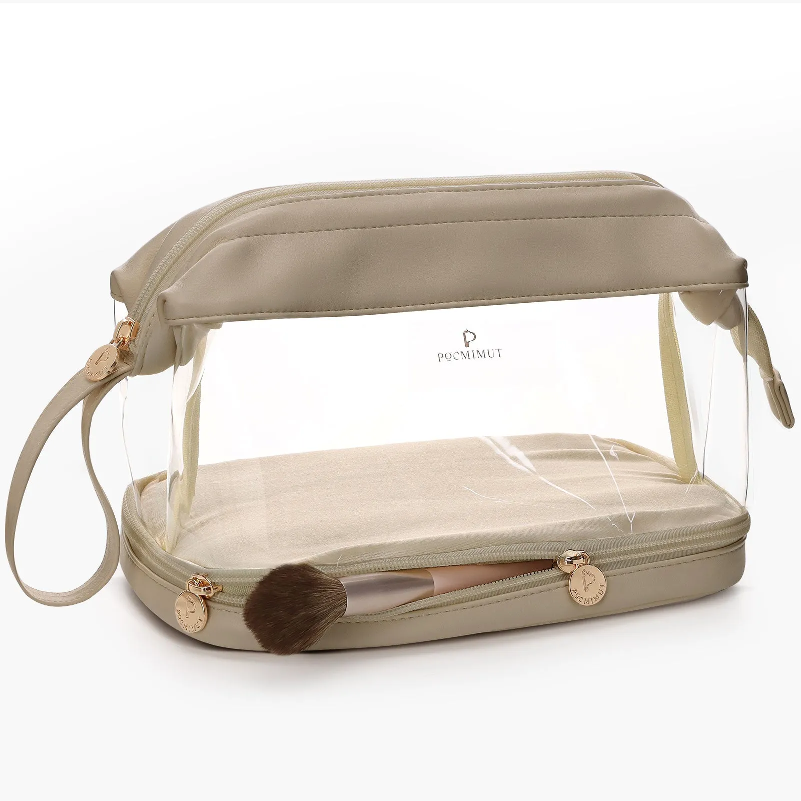 Pocmimut Double Layer Clear Leather Makeup Bag