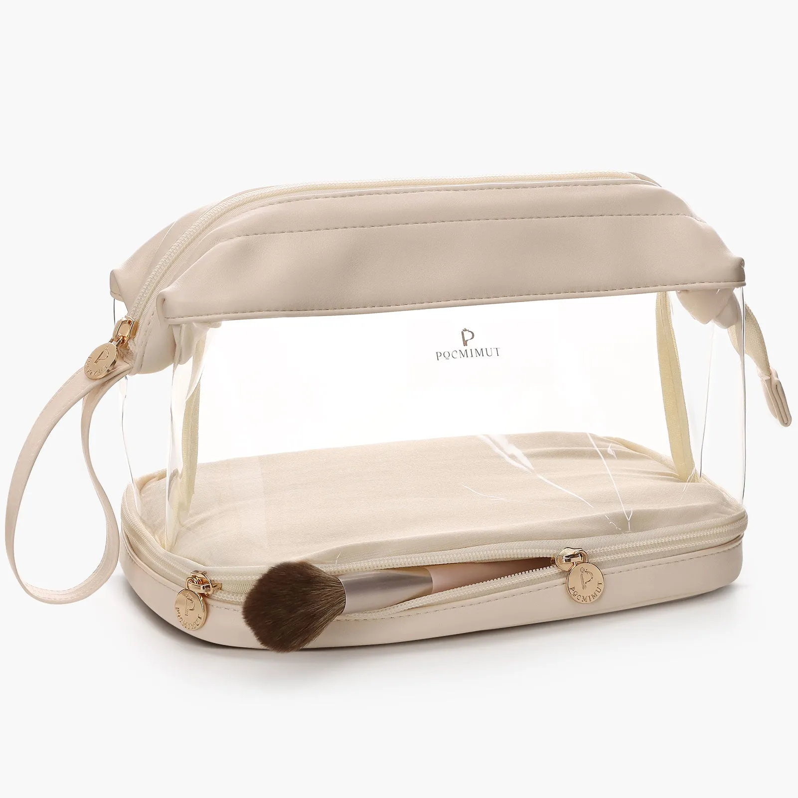 Pocmimut Double Layer Clear Leather Makeup Bag