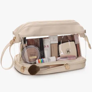 Pocmimut Double Layer Clear Leather Makeup Bag