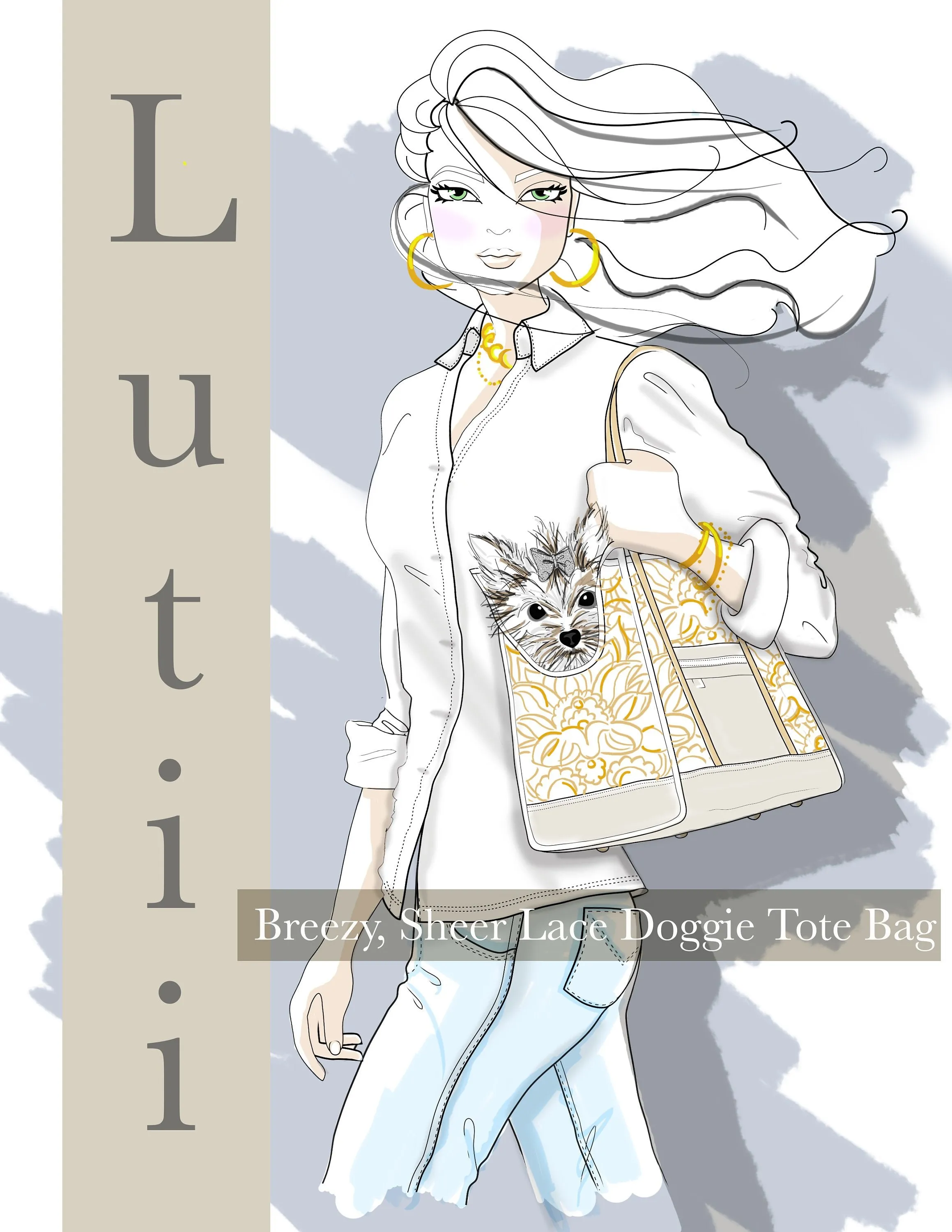 "VICTORIA"-Dog carrier, airy, non-overheating, lightweight cream lace tote.
