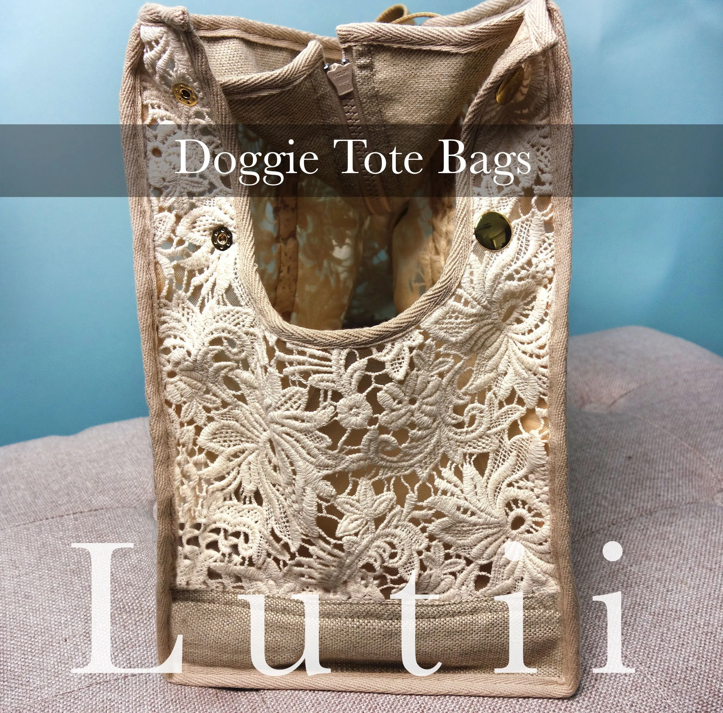 "VICTORIA"-Dog carrier, airy, non-overheating, lightweight cream lace tote.
