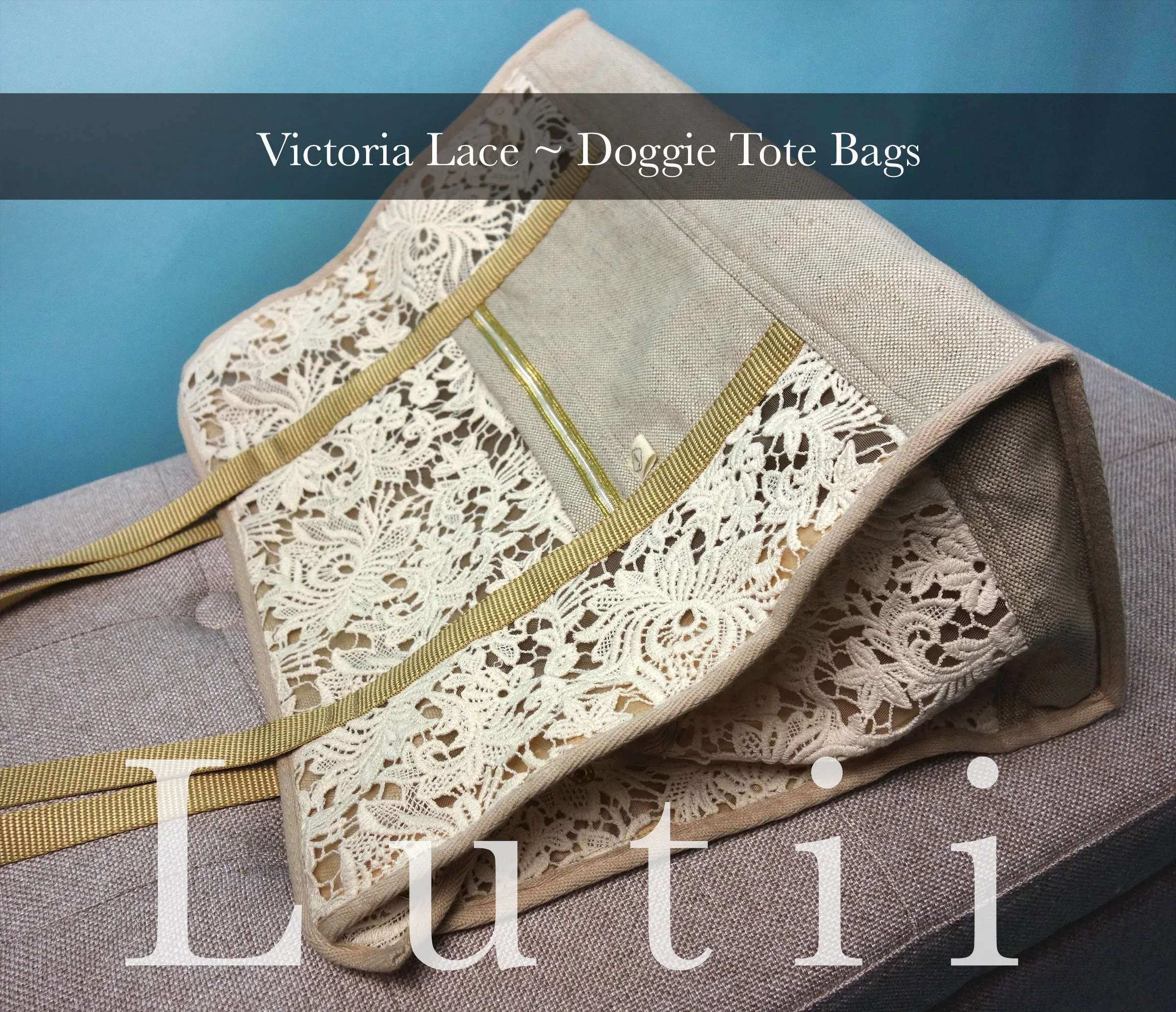 "VICTORIA"-Dog carrier, airy, non-overheating, lightweight cream lace tote.