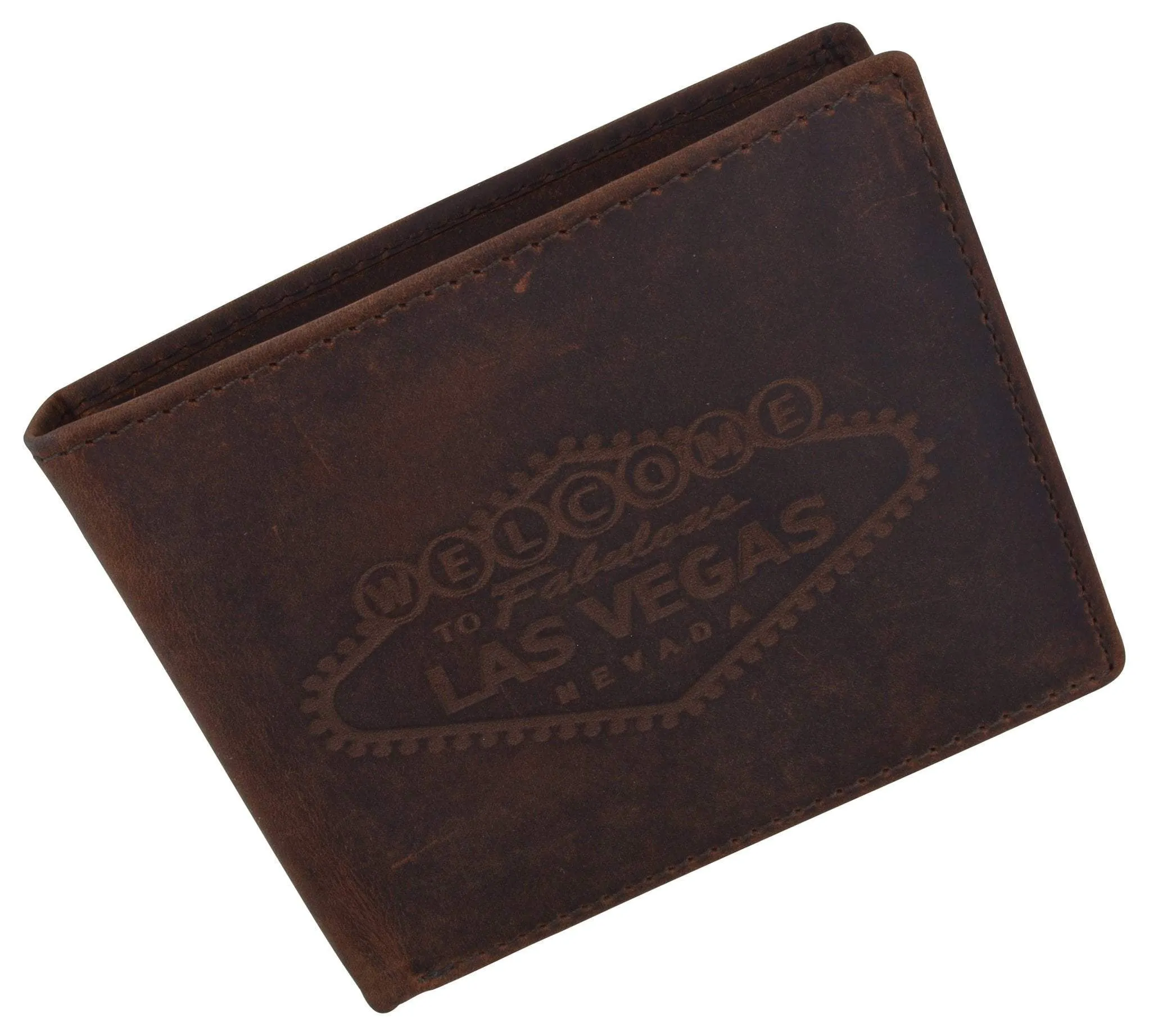 RFID Mens Welcome to Fabulous Las Vegas Nevada Leather Bifold Wallet