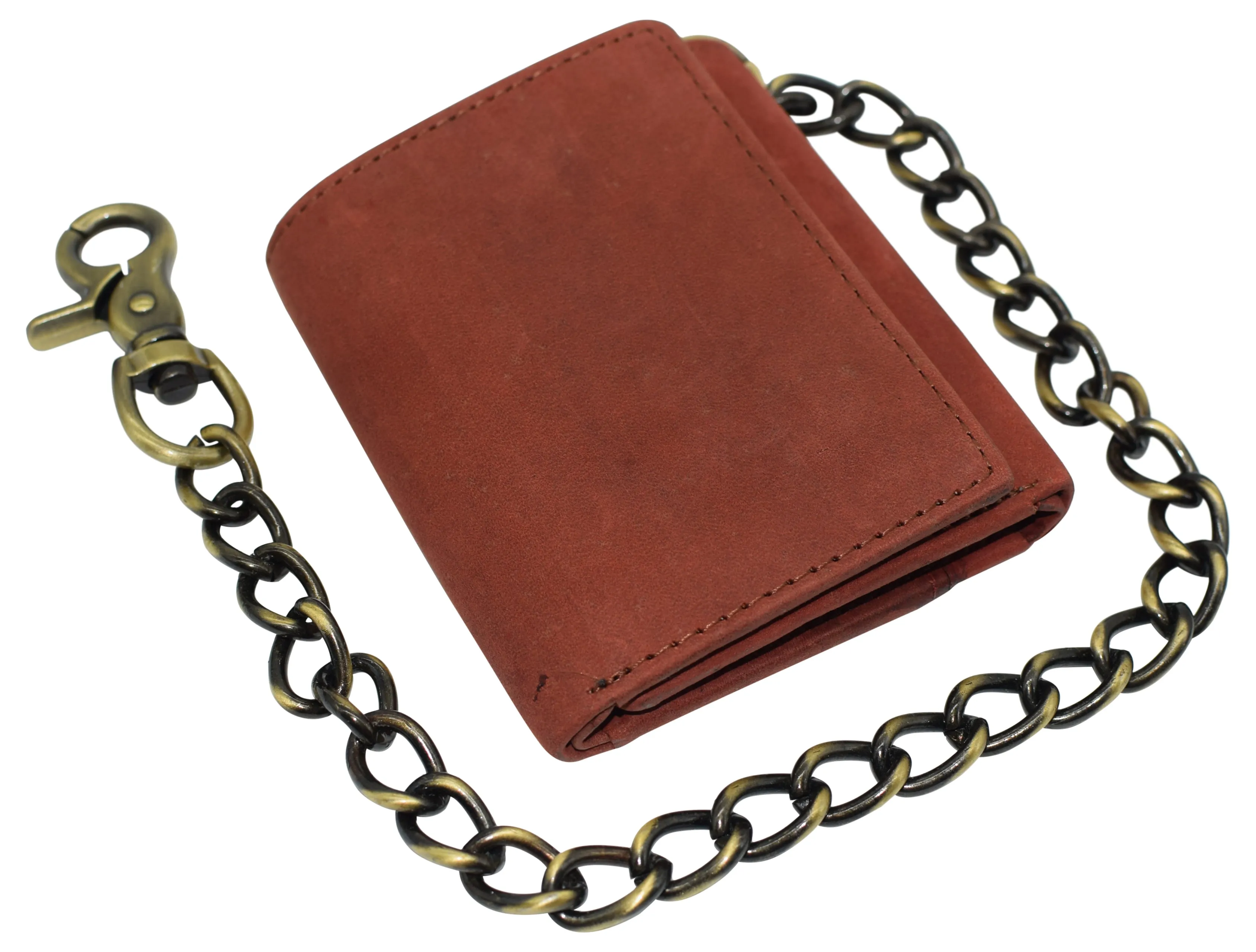 RFID0946HTC Men's RFID Blocking Trifold Vintage Leather Biker Chain Wallet With Snap Closure