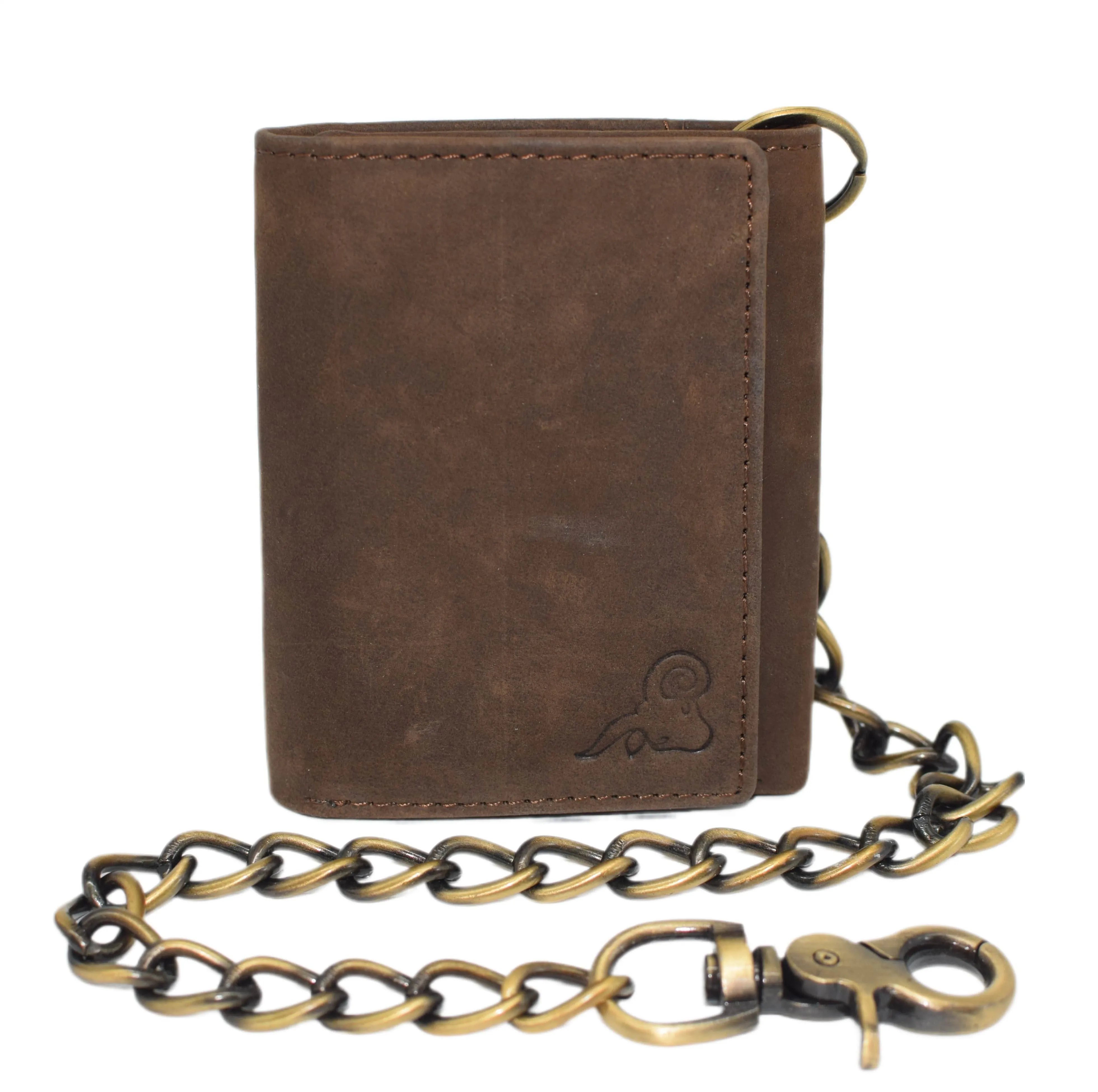 RFID0946HTC Men's RFID Blocking Trifold Vintage Leather Biker Chain Wallet With Snap Closure