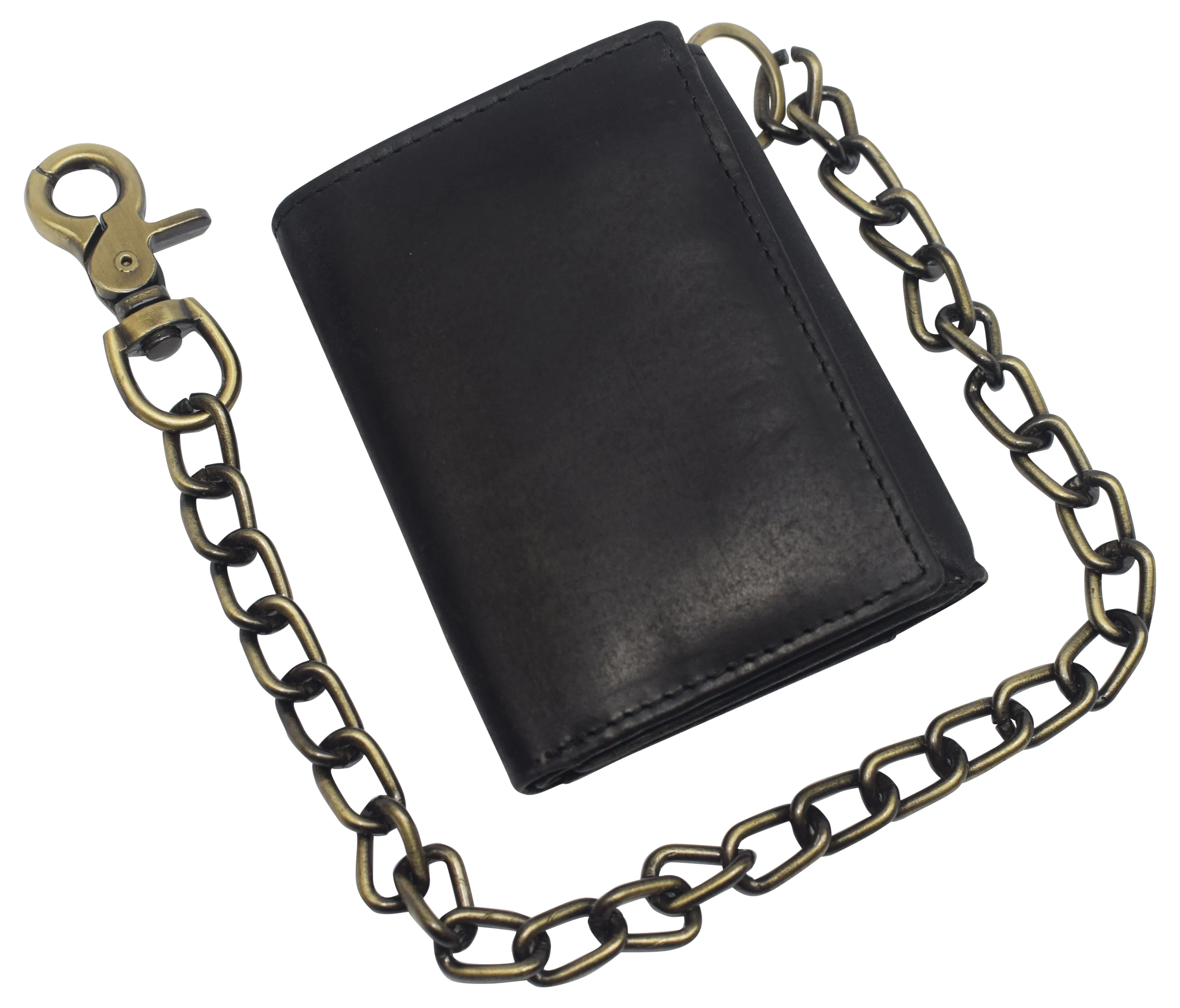 RFID0946HTC Men's RFID Blocking Trifold Vintage Leather Biker Chain Wallet With Snap Closure