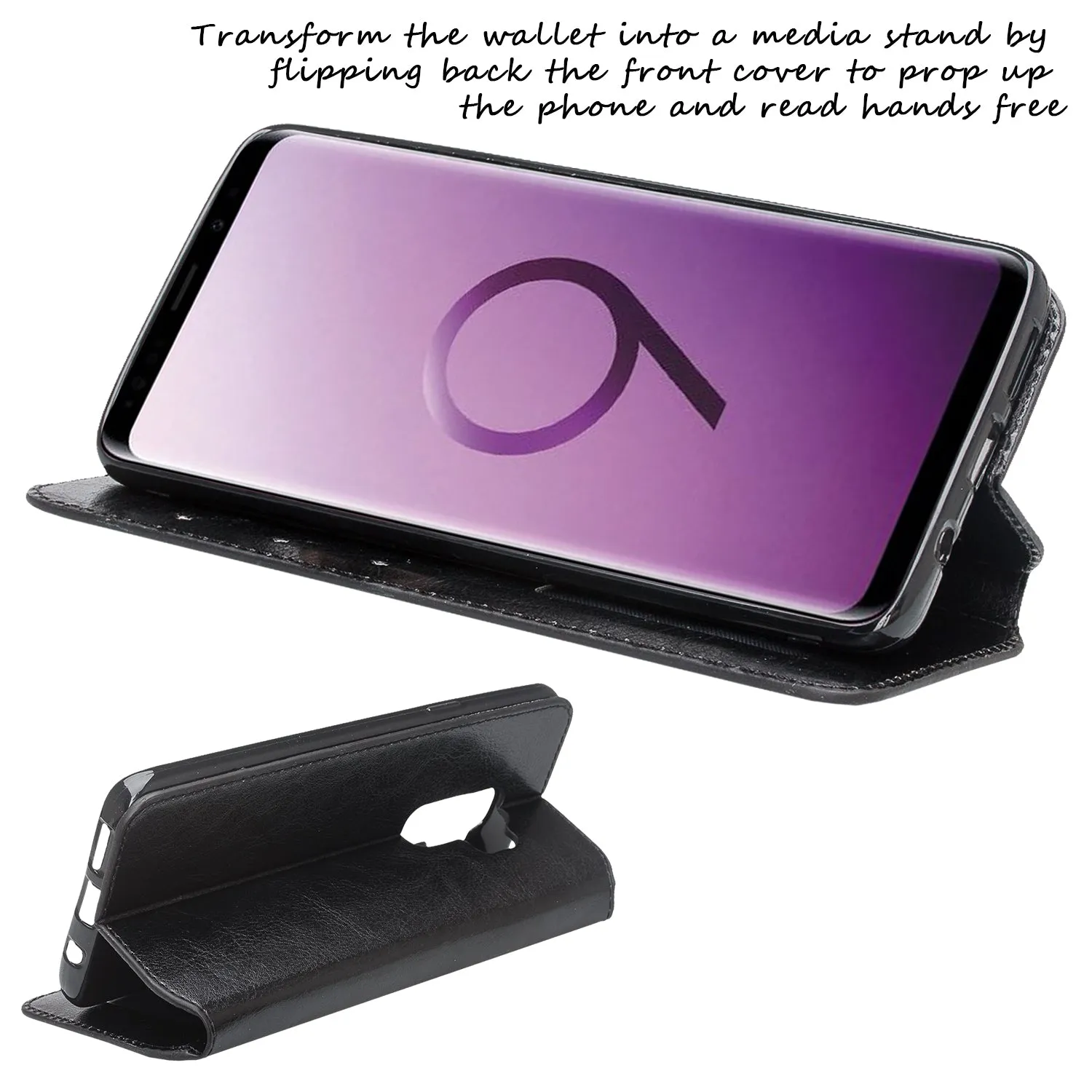 Samsung Galaxy S9 Plus Case, SM-G965U Wallet Case, Pu Leather Wallet Case [Kickstand] with ID & Credit Card Slots - Black