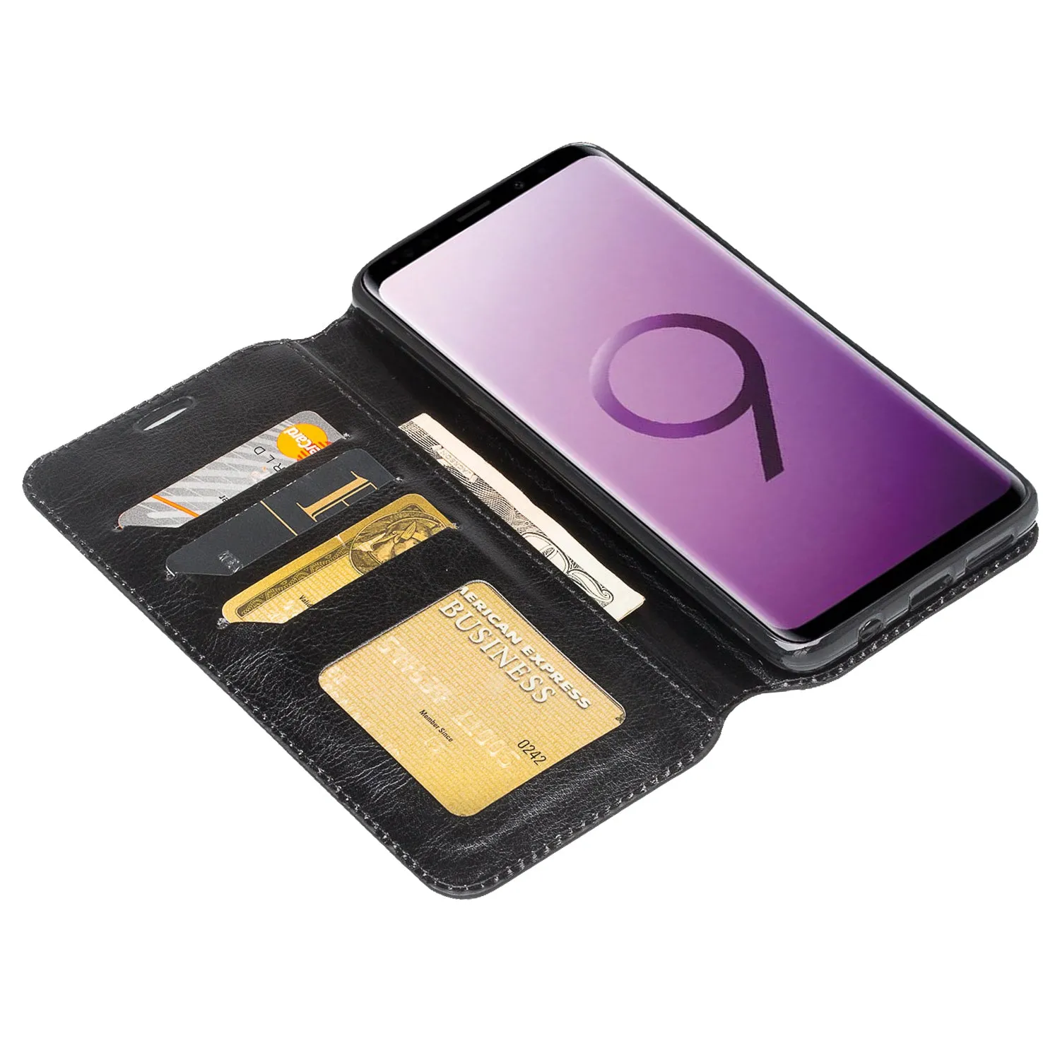 Samsung Galaxy S9 Plus Case, SM-G965U Wallet Case, Pu Leather Wallet Case [Kickstand] with ID & Credit Card Slots - Black