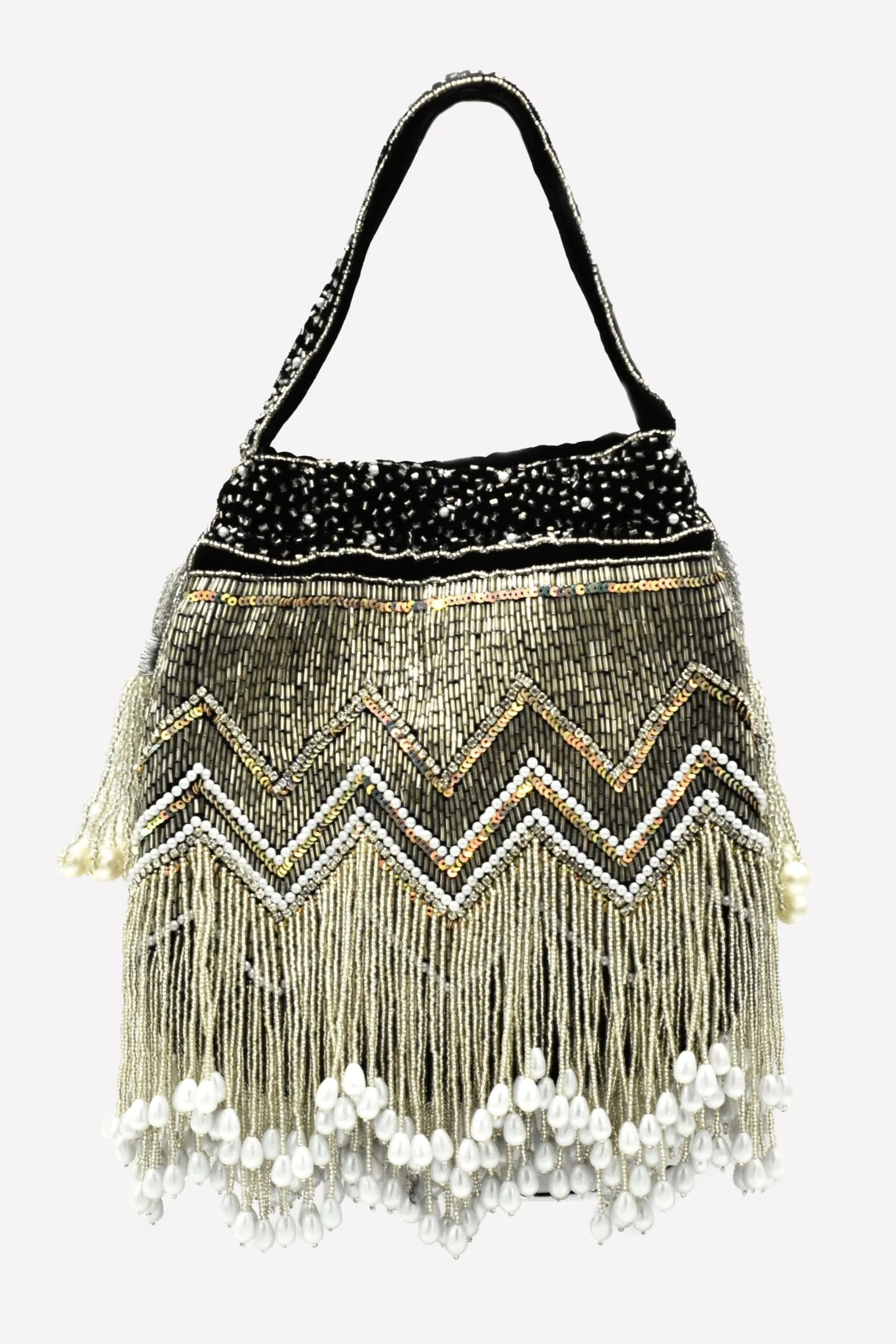 Sequin Chevron Tassel Potli Bag