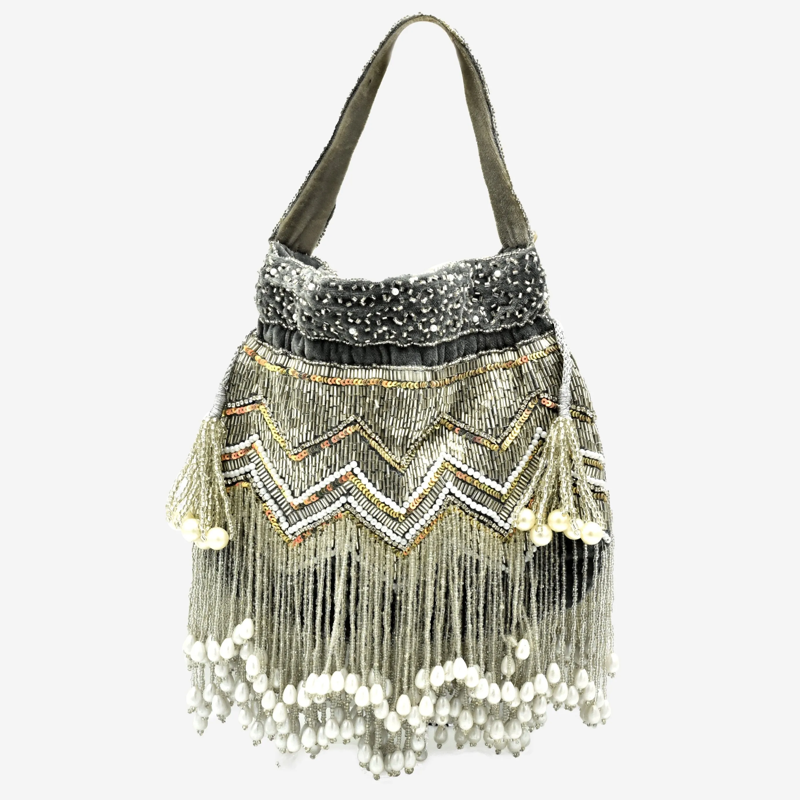 Sequin Chevron Tassel Potli Bag