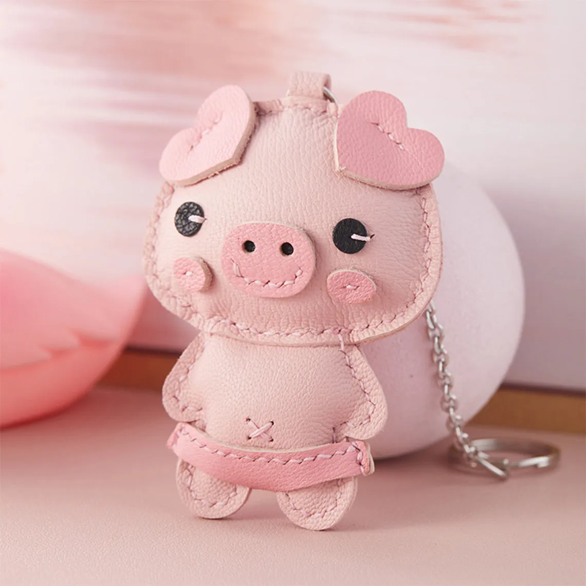 Sheep Leather Pink Piggy Keychain DIY Kit