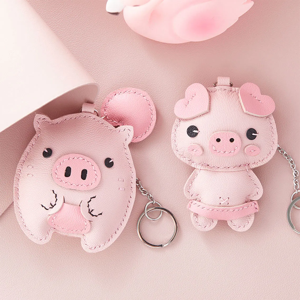 Sheep Leather Pink Piggy Keychain DIY Kit