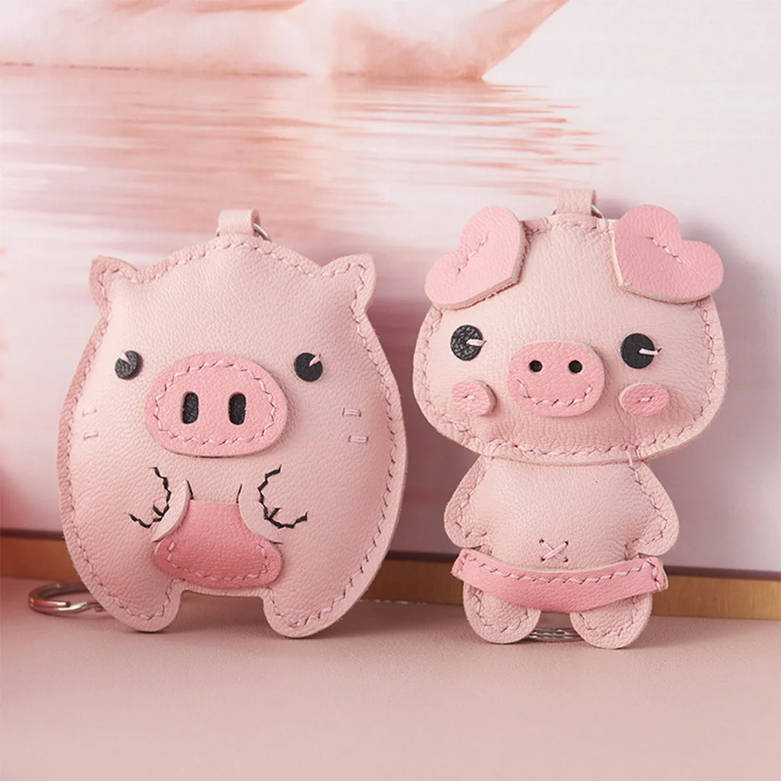 Sheep Leather Pink Piggy Keychain DIY Kit