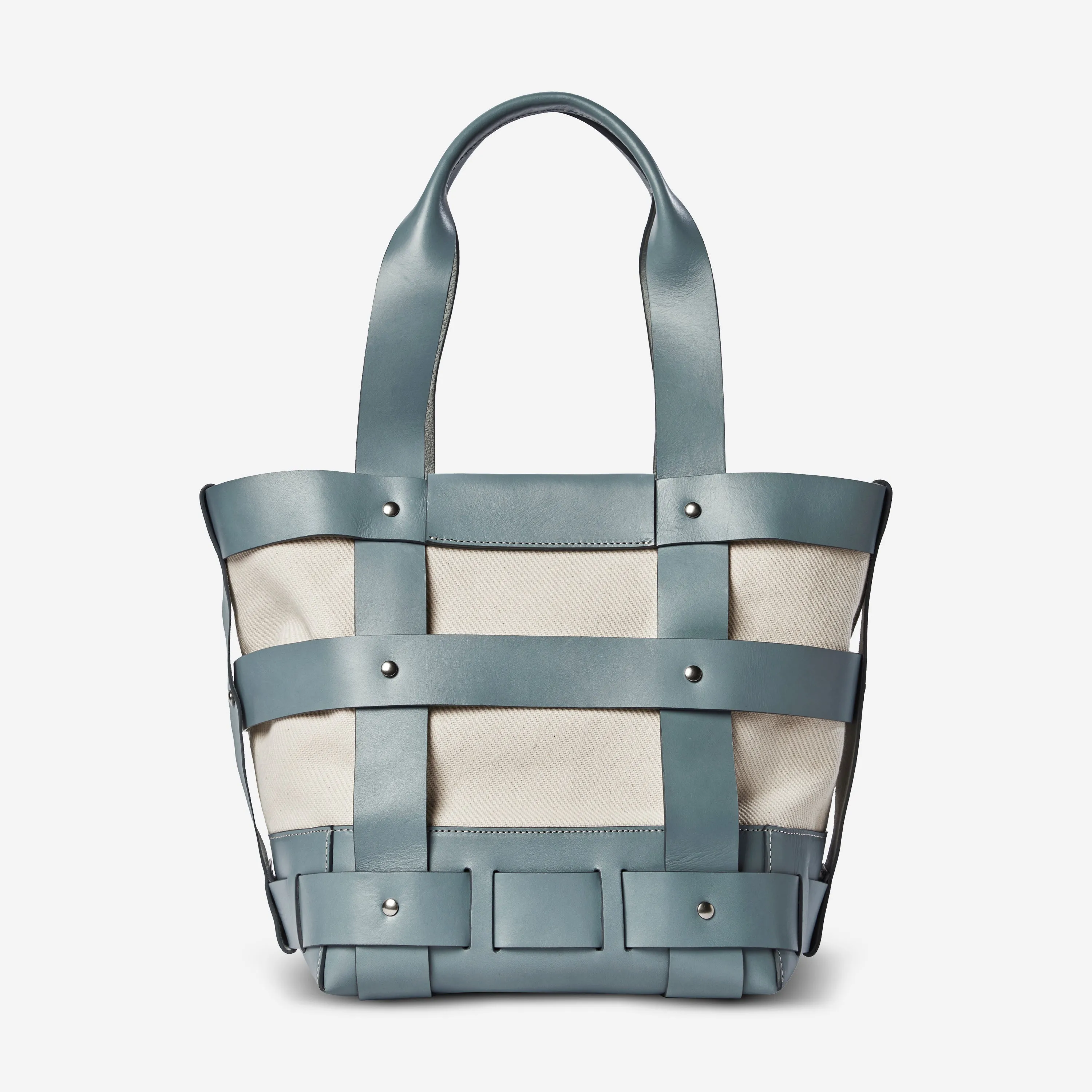 Shinola The Medium Bixby Cadet Blue Vachetta Leather Basket Top Handle Bag 20265347