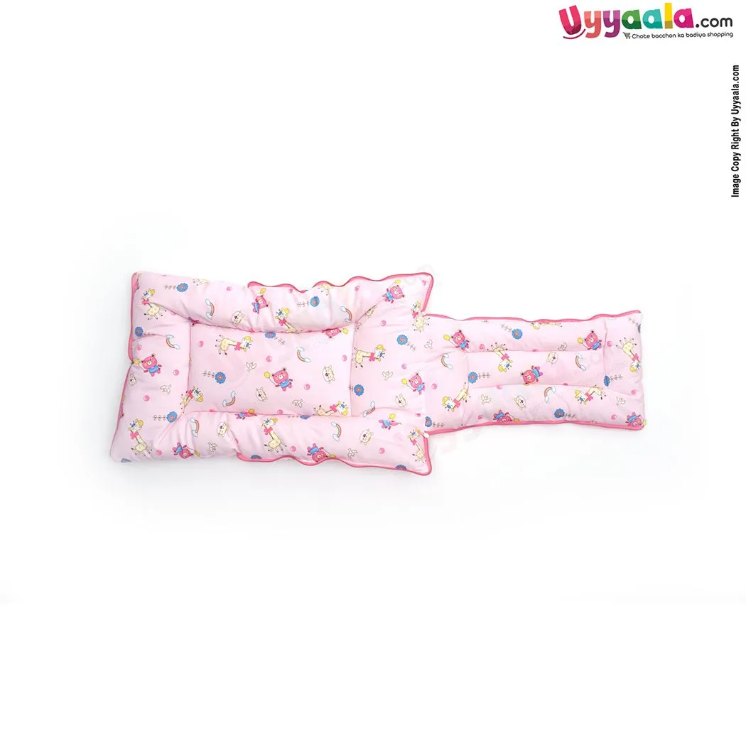 Sleeping Bag(Carry Nest) Premium Velvet, Bear & Giraffe Print Light 0-3m Age, Pink