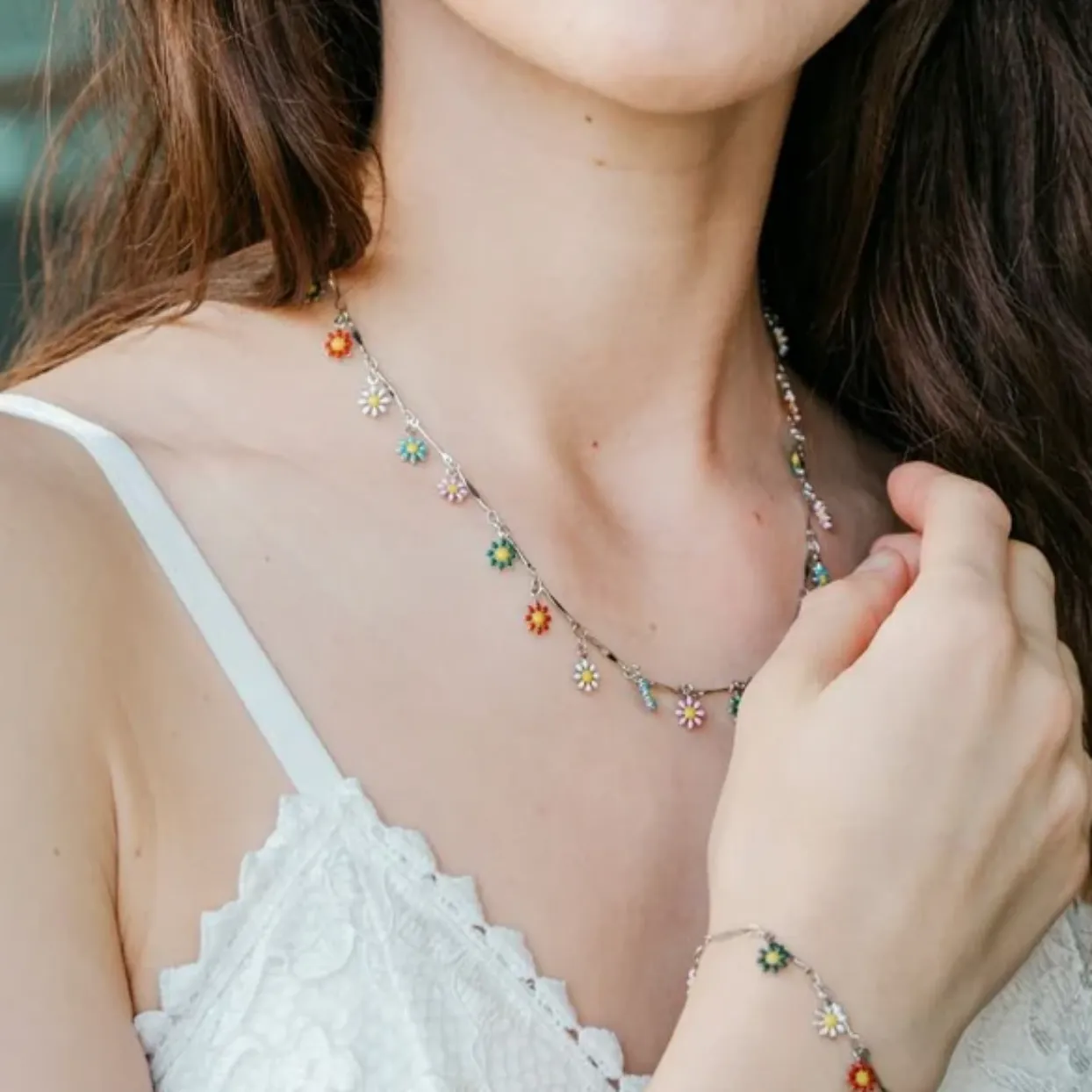 SUMMER FLOWERS  - RAINBOW DAISY WATERPROOF NECKLACE