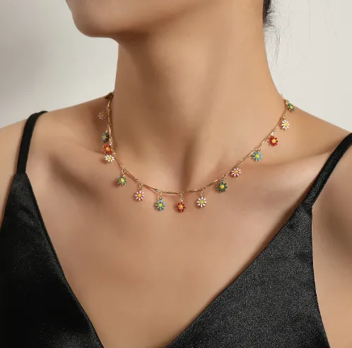 SUMMER FLOWERS  - RAINBOW DAISY WATERPROOF NECKLACE