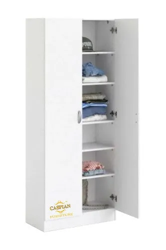 Super White Texture 2 Door Wardrobe/Cupboard with 6 Shelves | Wardrobe for Bedroom/Kitchen Organizer/Clothes Cabinet