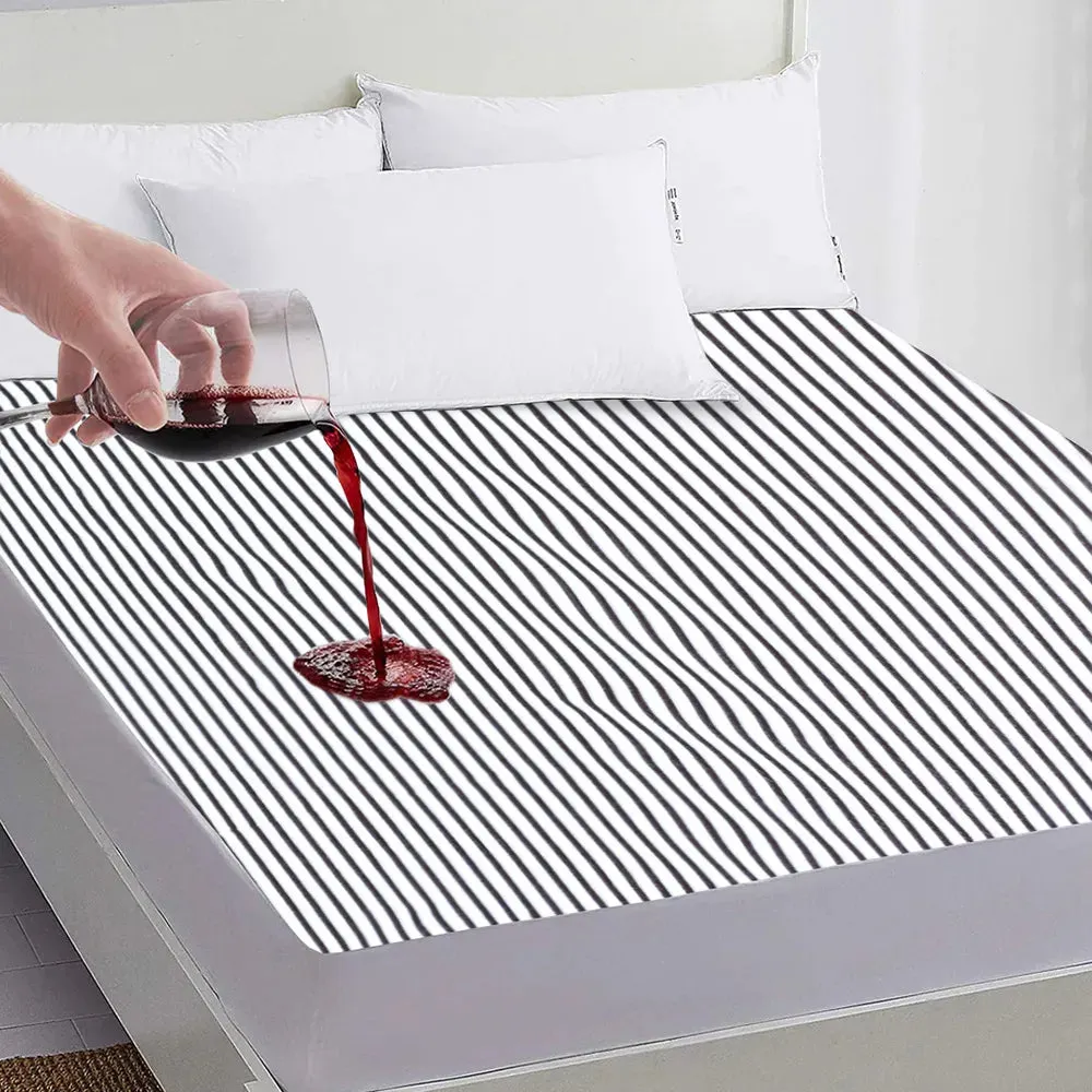 Terry Towel Stripe 100% Waterproof Mattress Protector- Brown