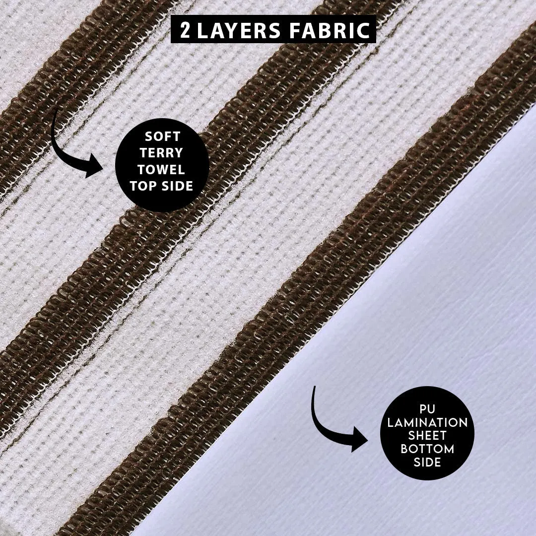 Terry Towel Stripe 100% Waterproof Mattress Protector- Brown