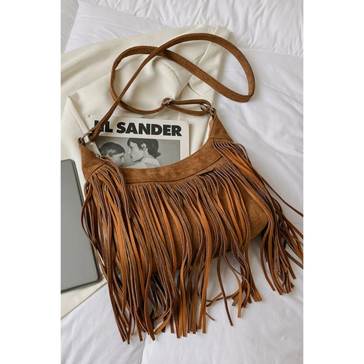 The Boho Vegan Suede Fringe Shoulder Bag