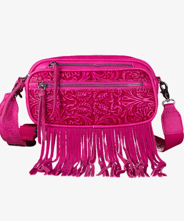 Trinity Ranch Tooled Fringe Crossbody Bag