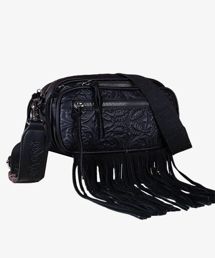 Trinity Ranch Tooled Fringe Crossbody Bag