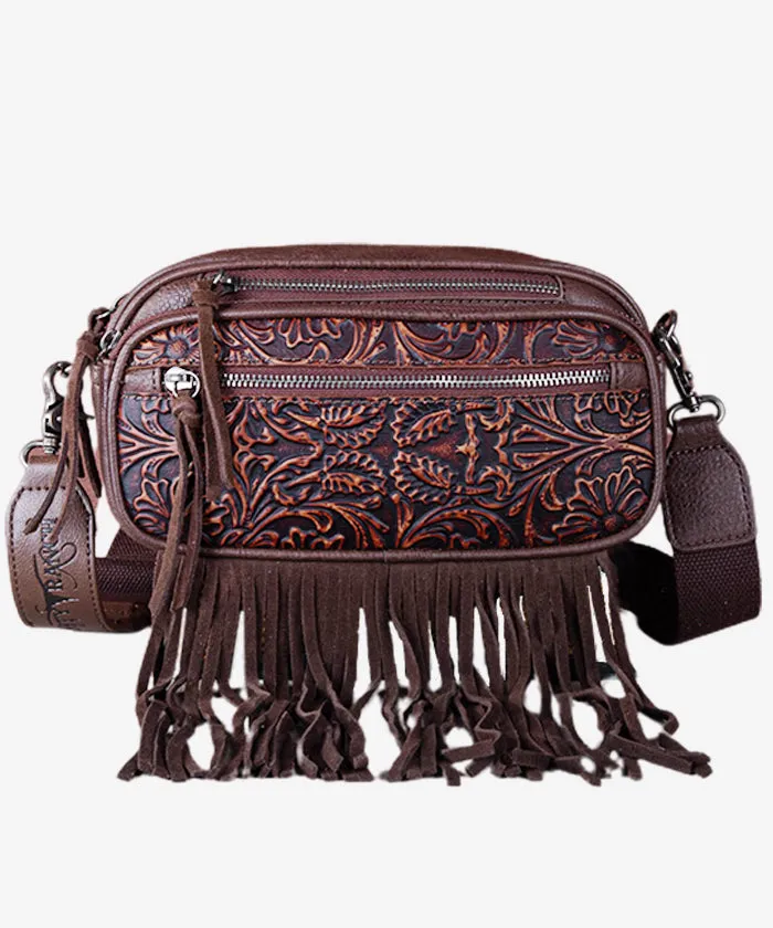 Trinity Ranch Tooled Fringe Crossbody Bag