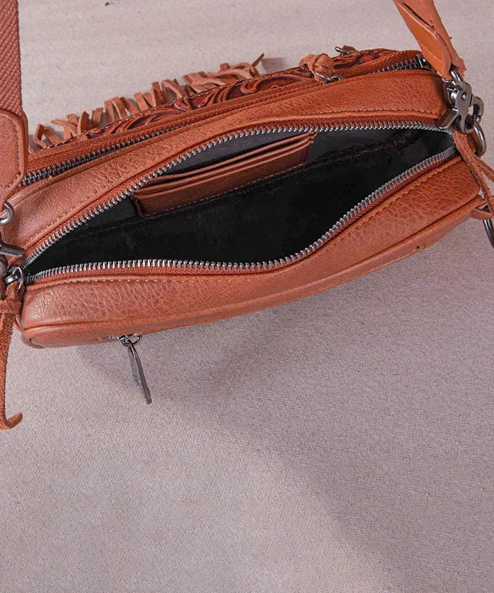 Trinity Ranch Tooled Fringe Crossbody Bag
