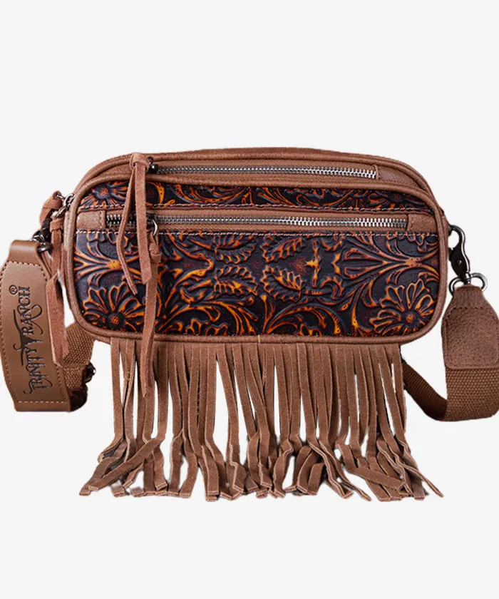 Trinity Ranch Tooled Fringe Crossbody Bag