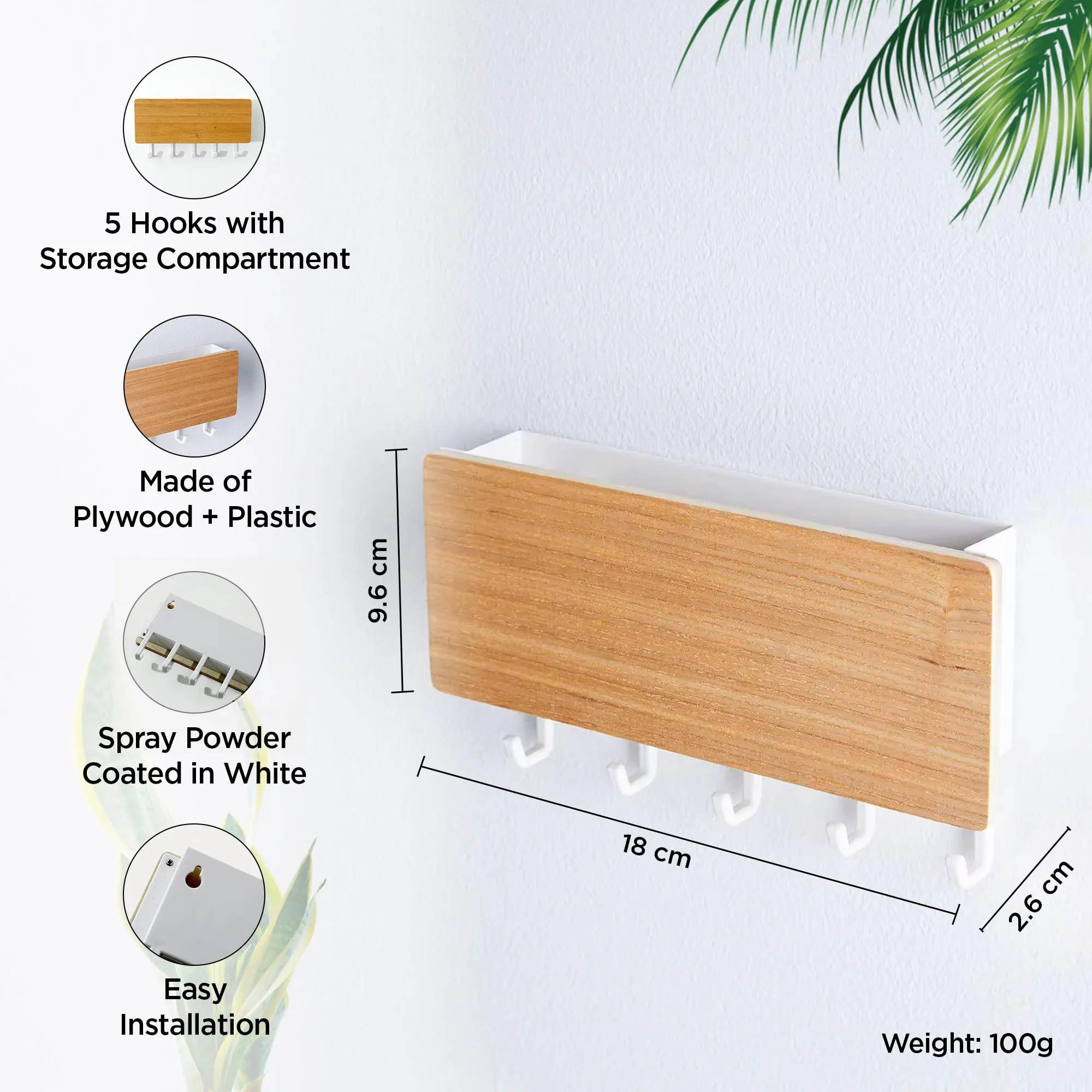 UMAI Key Holder for Home (18 * 9.6 * 2.6cm) | Portable Key Stand for Wall | Home Organizer Items and Storage | Versatile Key Hangers for Wall | Home Storage Organizer for Keys & Keychains