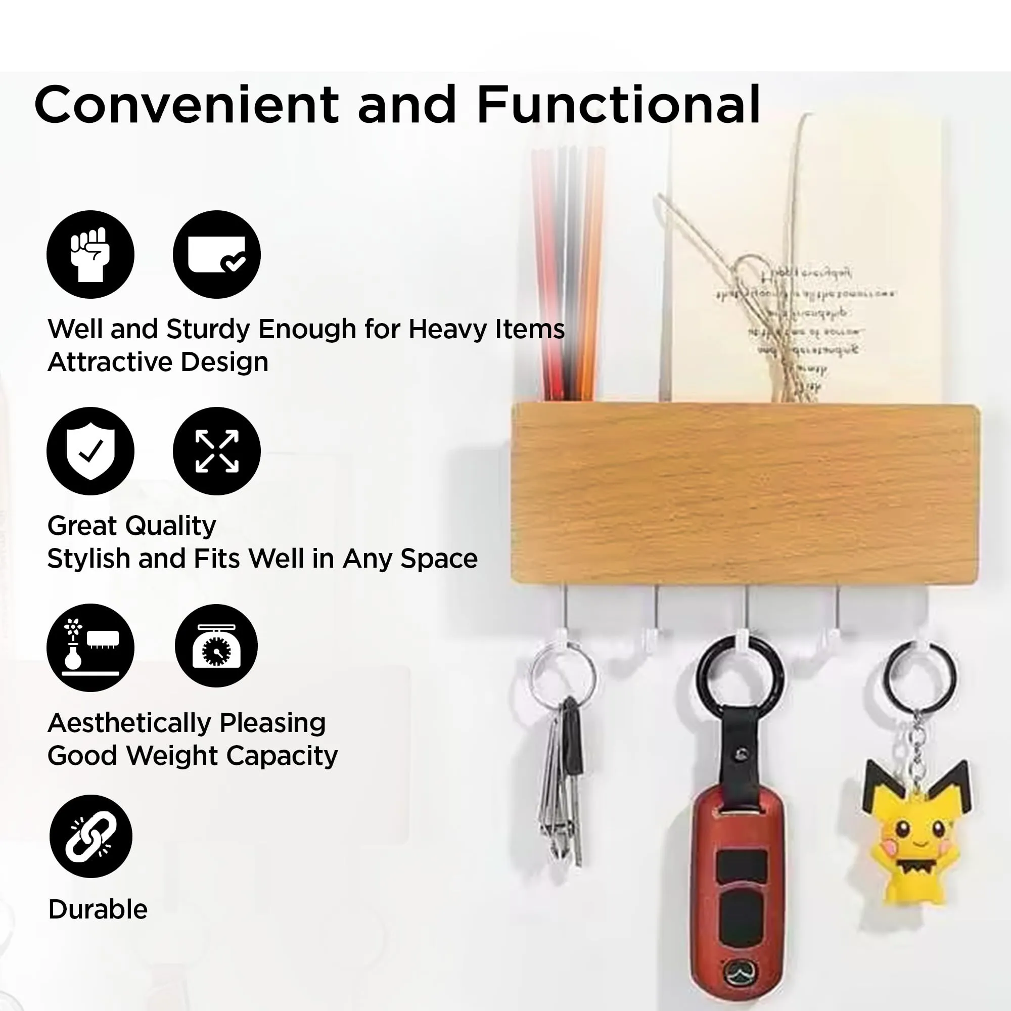 UMAI Key Holder for Home (18 * 9.6 * 2.6cm) | Portable Key Stand for Wall | Home Organizer Items and Storage | Versatile Key Hangers for Wall | Home Storage Organizer for Keys & Keychains