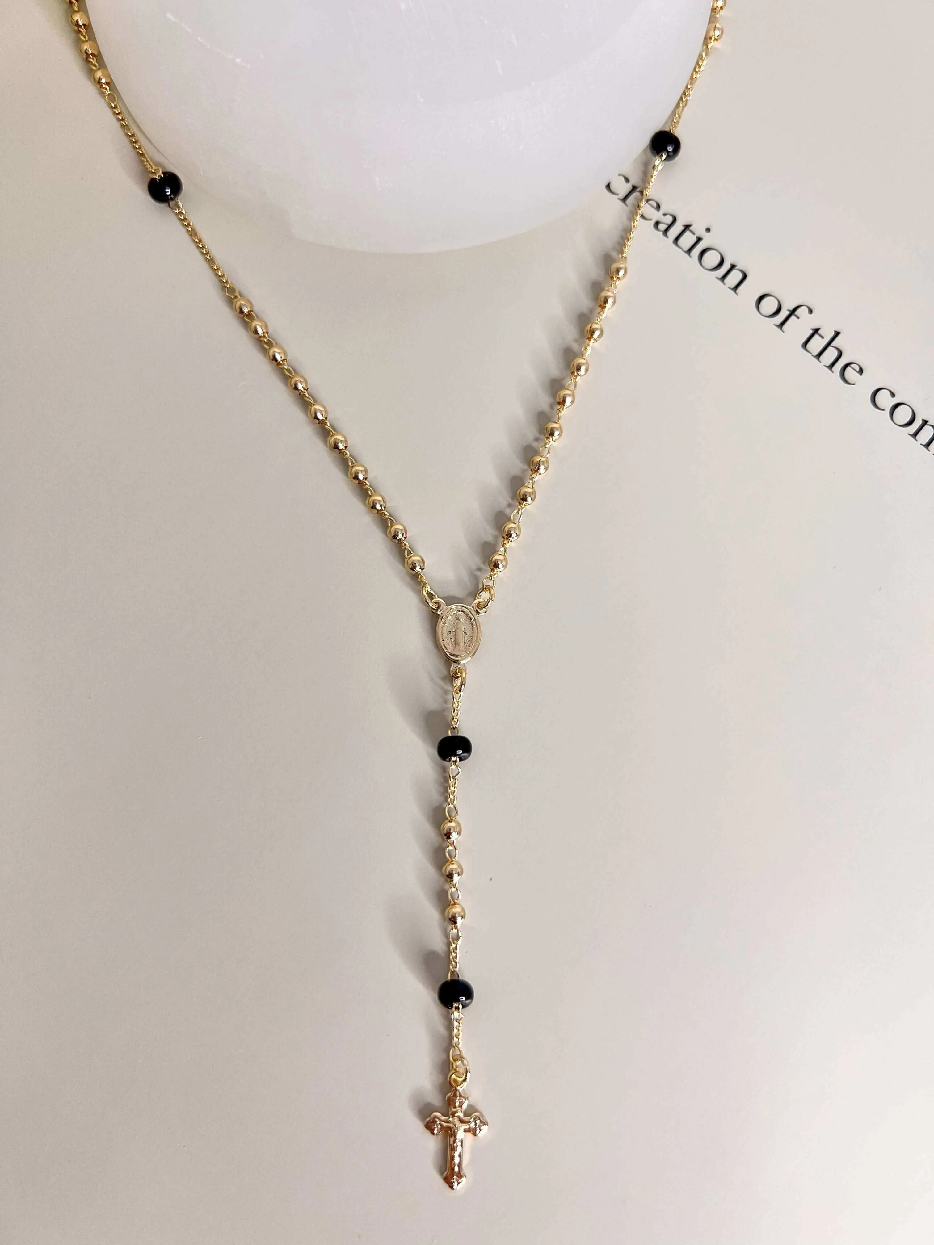 Velani Black Beads Rosary Necklace