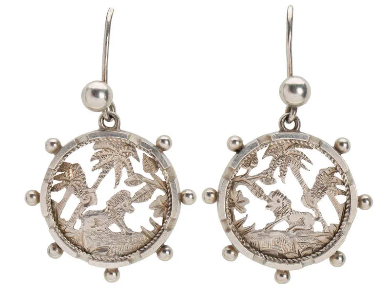 Victorian Lion & Tropical Themed Earrings of 1879