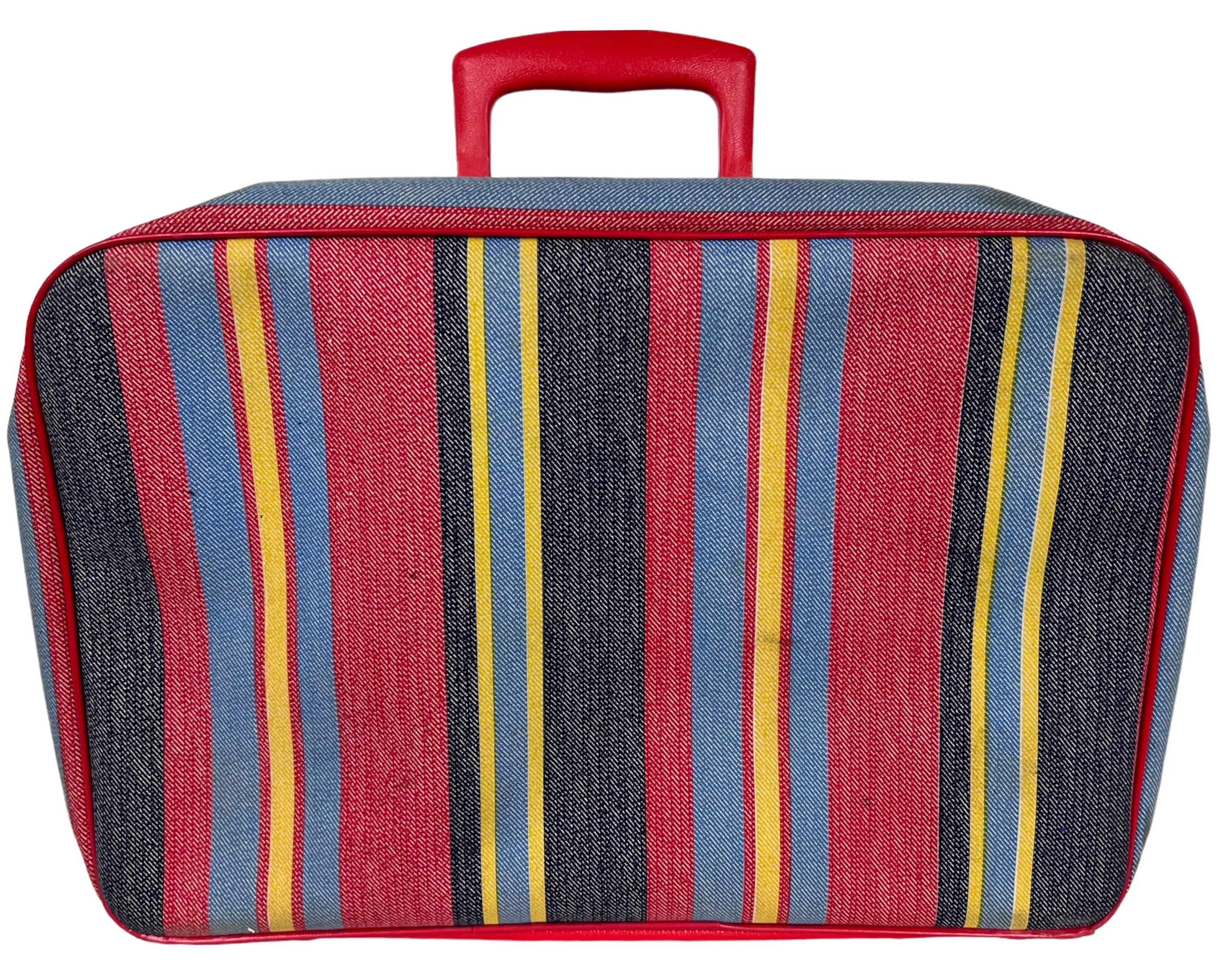 Vintage 1960s Suitcase Striped Carry On Travel Bag Luggage AD Sutton New York