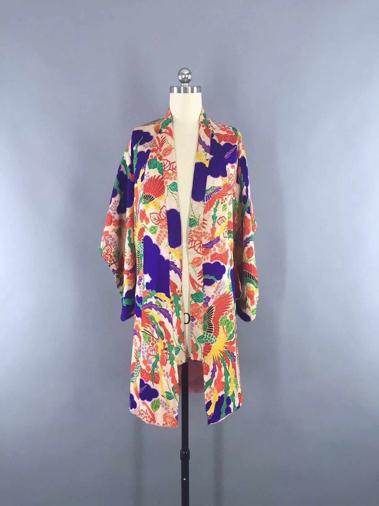 Vintage Silk Kimono / Child's Kids Kimono / 1900s 1910s / Phoenix Bird Print