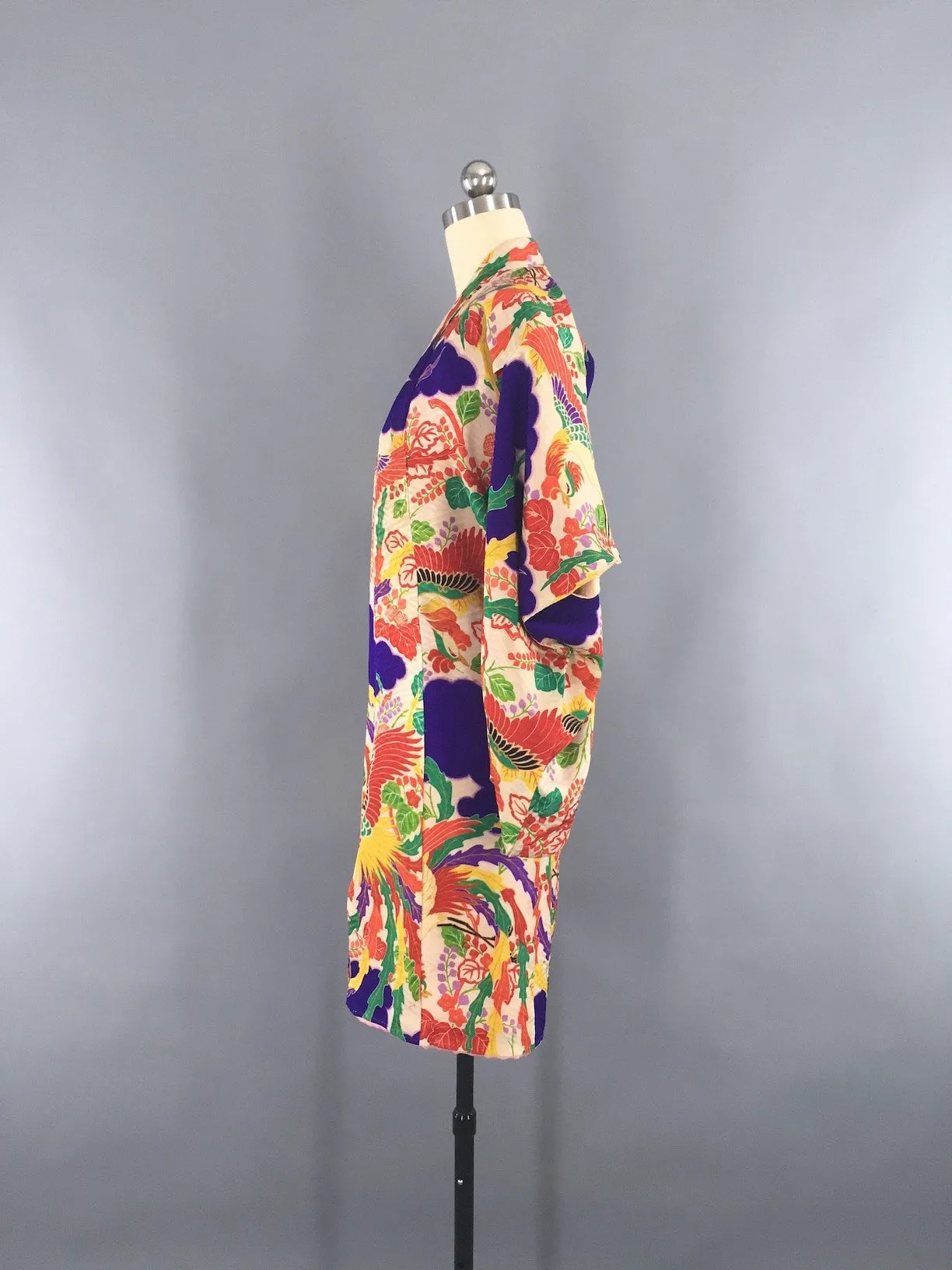 Vintage Silk Kimono / Child's Kids Kimono / 1900s 1910s / Phoenix Bird Print