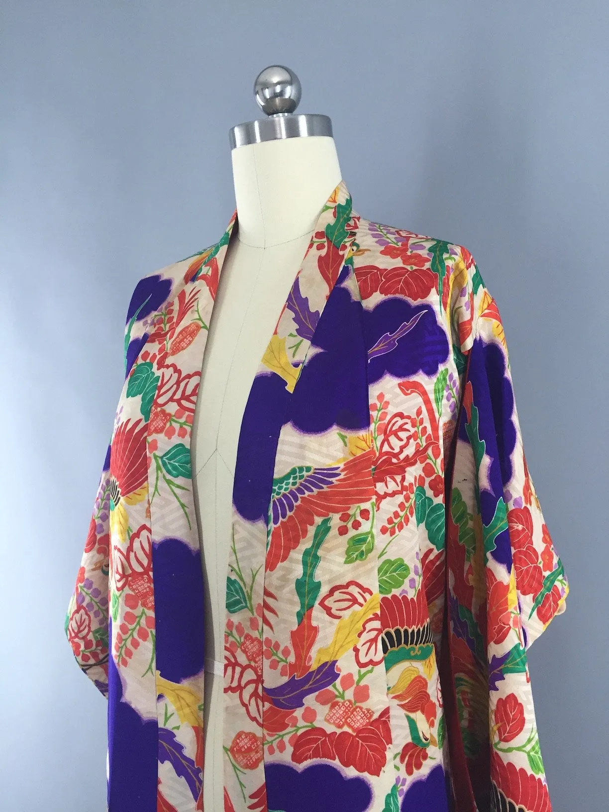 Vintage Silk Kimono / Child's Kids Kimono / 1900s 1910s / Phoenix Bird Print
