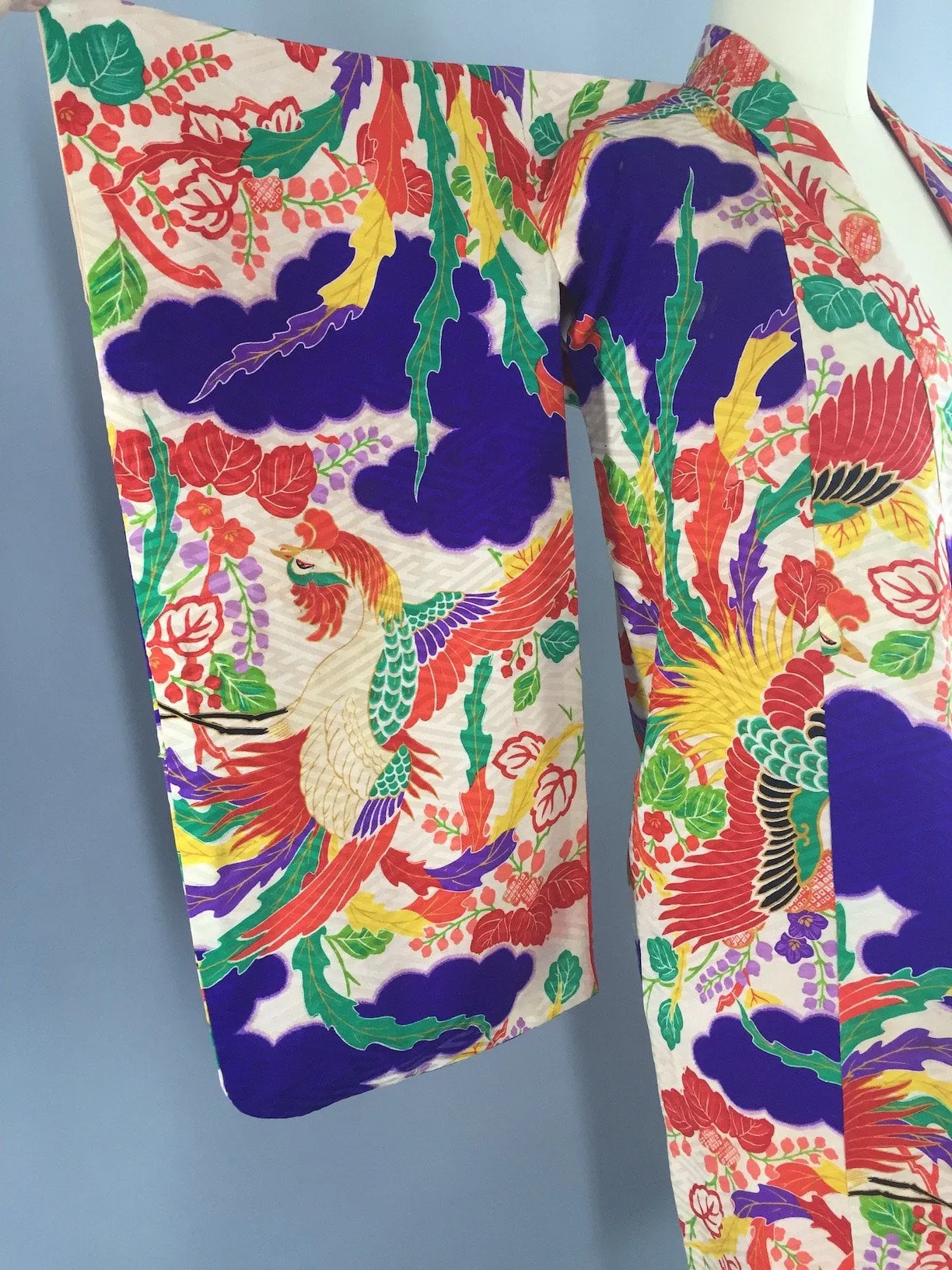 Vintage Silk Kimono / Child's Kids Kimono / 1900s 1910s / Phoenix Bird Print