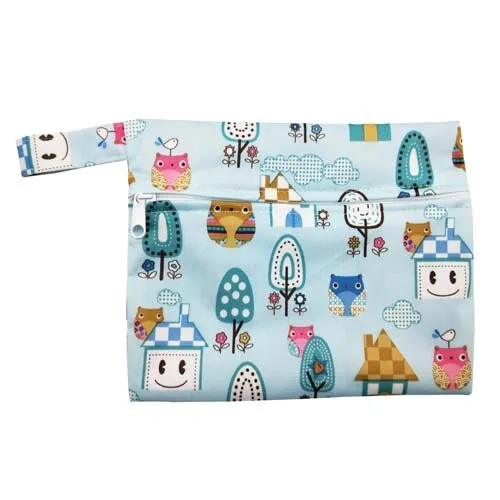 waterproof PUL printed menstrual pad bag with snap closure handle, breast pad pouch, 18*14cm small size wet bag, baby snack bag