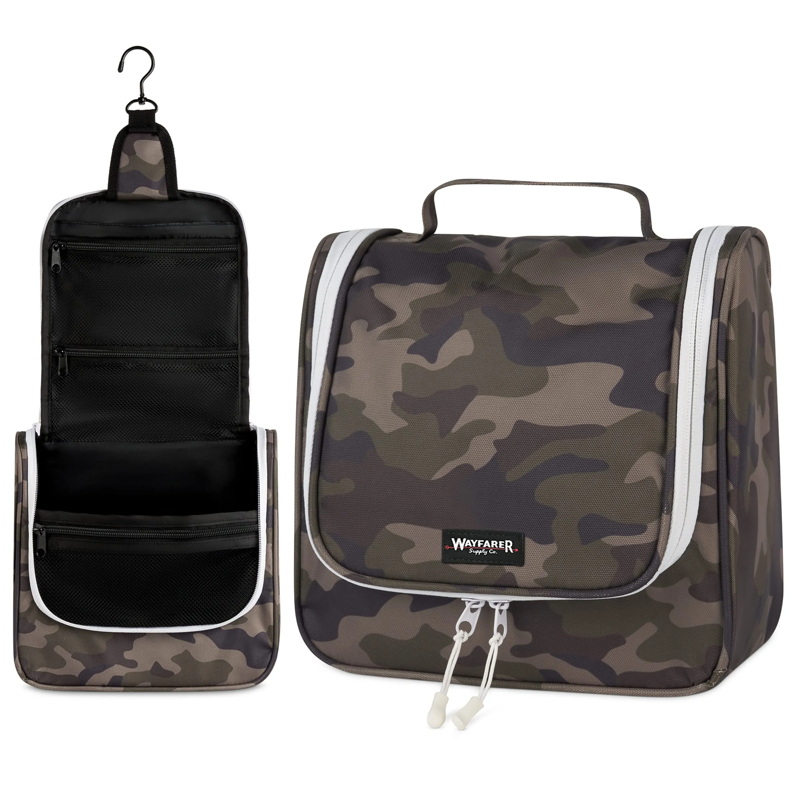 Wayfarer Supply Hanging Travel Toiletry Bag - Large Cosmetic Bag Organizer for Toiletries, Makeup and Shaving Supplies - Cruise and Travel Essentials for Women & Men, Camouflage