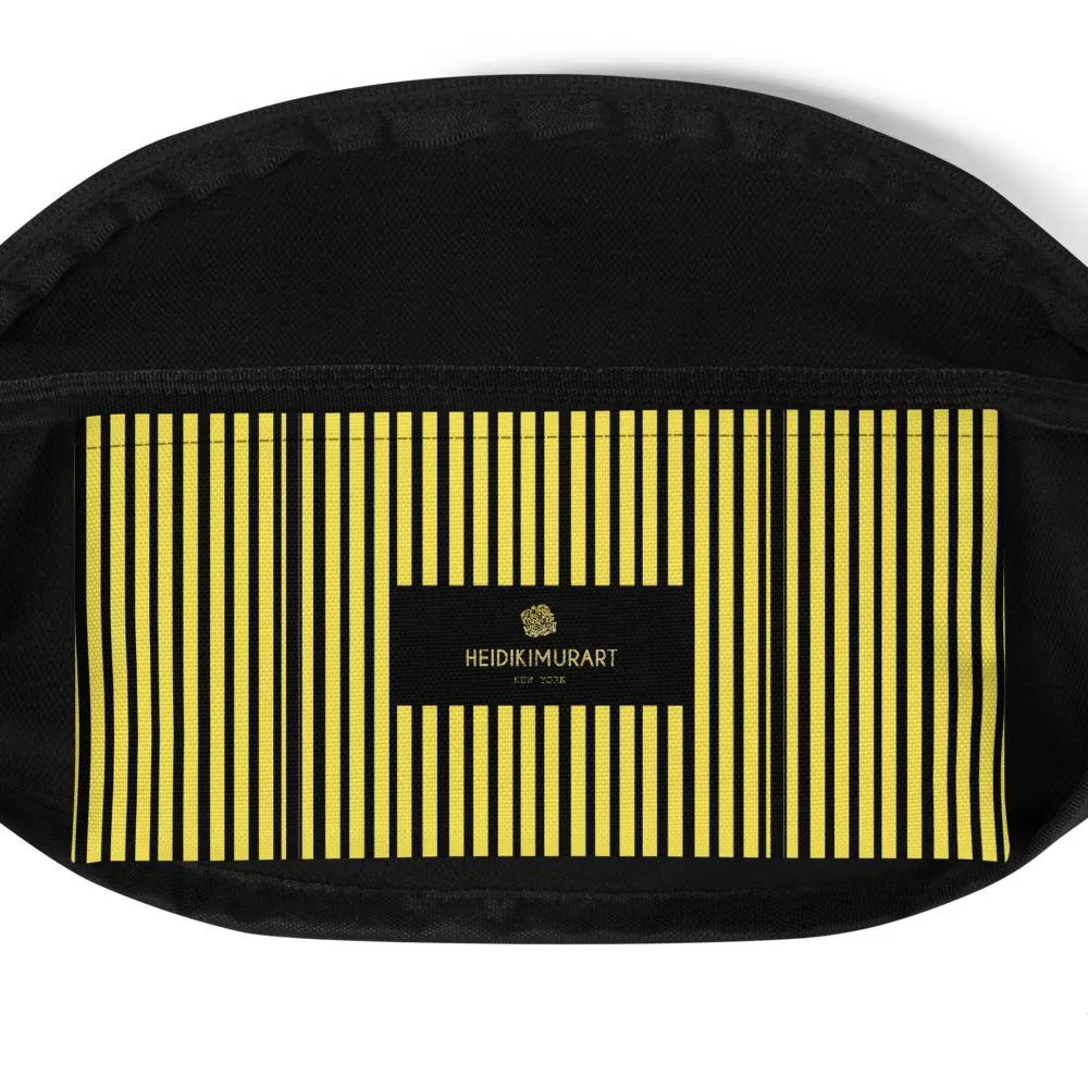 Yellow Black Striped Fanny Pack, Vertical Stripe Print Premium Designer Fanny Pack Belt Bag - Made in USA