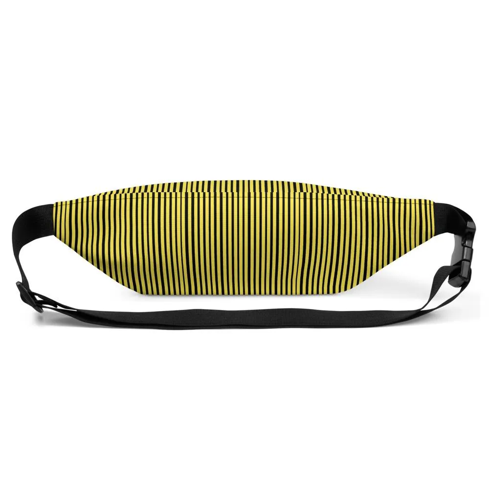 Yellow Black Striped Fanny Pack, Vertical Stripe Print Premium Designer Fanny Pack Belt Bag - Made in USA